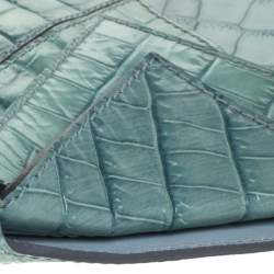 Pre Owned Chloe Green Crocodile Embossed Freja Origami Clutch