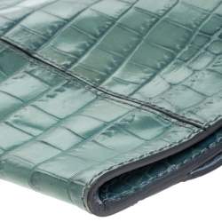 Pre Owned Chloe Green Crocodile Embossed Freja Origami Clutch