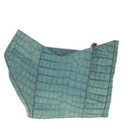 Pre Owned Chloe Green Crocodile Embossed Freja Origami Clutch