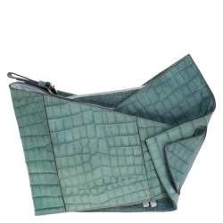 Pre Owned Chloe Green Crocodile Embossed Freja Origami Clutch