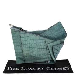Pre Owned Chloe Green Crocodile Embossed Freja Origami Clutch
