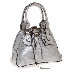 Pre Owned Chloe Metallic Silver Leather Large Paddington Satchel