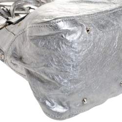 Pre Owned Chloe Metallic Silver Leather Large Paddington Satchel