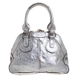 Pre Owned Chloe Metallic Silver Leather Large Paddington Satchel