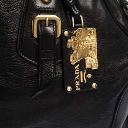 Pre Owned Prada Black Glace Calf Leather Dome Satchel