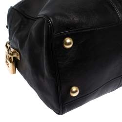 Pre Owned Prada Black Glace Calf Leather Dome Satchel