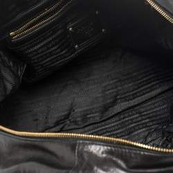 Pre Owned Prada Black Glace Calf Leather Dome Satchel