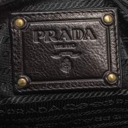 Pre Owned Prada Black Glace Calf Leather Dome Satchel