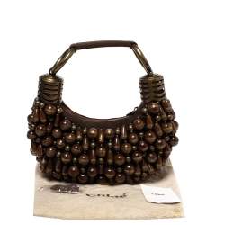 Pre Owned Chloe Brown Canvas Beads Embellished Hobo