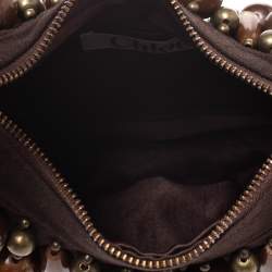 Pre Owned Chloe Brown Canvas Beads Embellished Hobo