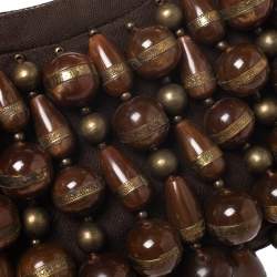 Pre Owned Chloe Brown Canvas Beads Embellished Hobo