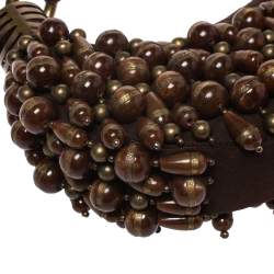 Pre Owned Chloe Brown Canvas Beads Embellished Hobo