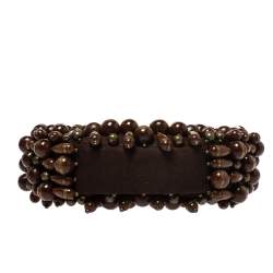 Pre Owned Chloe Brown Canvas Beads Embellished Hobo