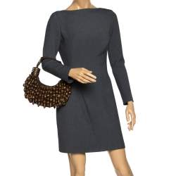 Pre Owned Chloe Brown Canvas Beads Embellished Hobo