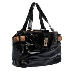Pre Owned Chloe Black Patent Leather Audra Tote