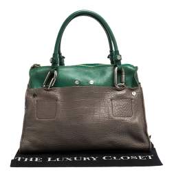 Pre Owned Chloe Grey/Green Croc Embossed Leather Buckle Handle Satchel