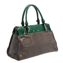 Pre Owned Chloe Grey/Green Croc Embossed Leather Buckle Handle Satchel