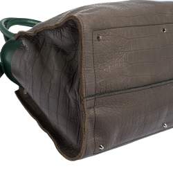 Pre Owned Chloe Grey/Green Croc Embossed Leather Buckle Handle Satchel