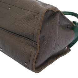 Pre Owned Chloe Grey/Green Croc Embossed Leather Buckle Handle Satchel