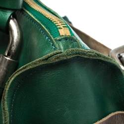 Pre Owned Chloe Grey/Green Croc Embossed Leather Buckle Handle Satchel