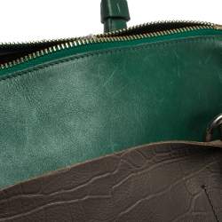 Pre Owned Chloe Grey/Green Croc Embossed Leather Buckle Handle Satchel
