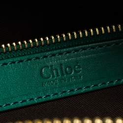 Pre Owned Chloe Grey/Green Croc Embossed Leather Buckle Handle Satchel