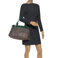 Pre Owned Chloe Grey/Green Croc Embossed Leather Buckle Handle Satchel