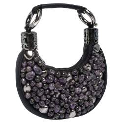 Pre Owned حقيبة هوبو مزخرف أحجار خرز ساتان أسود