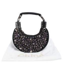 Pre Owned حقيبة هوبو مزخرف أحجار خرز ساتان أسود