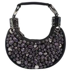 Pre Owned حقيبة هوبو مزخرف أحجار خرز ساتان أسود