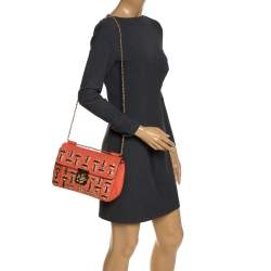 مملوكة مسبقًا Chloe Orange Leather Medium Crystal Embellished Elsie Shoulder Bag