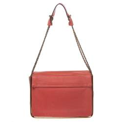 Pre Owned Chloe Coral Orange Leather Medium Sally Flap Shoulder Bag