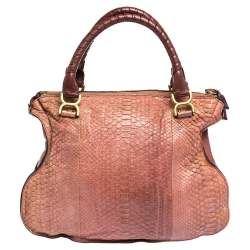 Pre Owned Chloe Cinnamon Rose Python and Leather Large Marcie Satchel
