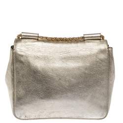 Pre Owned Chloe Metallic Gold Leather Small Elsie Shoulder Bag