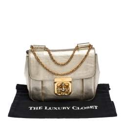 Pre Owned Chloe Metallic Gold Leather Small Elsie Shoulder Bag