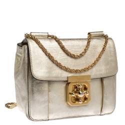 Pre Owned Chloe Metallic Gold Leather Small Elsie Shoulder Bag