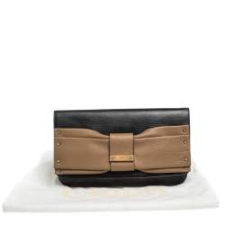 Pre Owned Chloe Black/Beige Leather Bow Flap Clutch