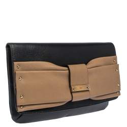 Pre Owned Chloe Black/Beige Leather Bow Flap Clutch