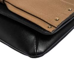 Pre Owned Chloe Black/Beige Leather Bow Flap Clutch