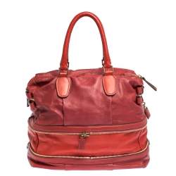 Pre Owned Chloe Two Tone Red Leather Andy Expandable Satchel