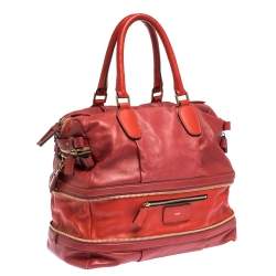Pre Owned Chloe Two Tone Red Leather Andy Expandable Satchel