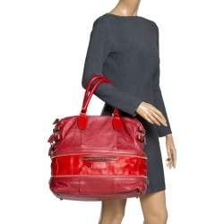 Pre Owned Chloe Two Tone Red Leather Andy Expandable Satchel