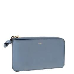 Pre Owned Chloe Powder Blue Leather Zip Card Holder