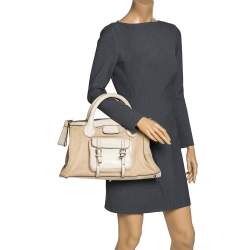 Pre Owned Chloe Light Cream Canvas and Leather Edith Satchel