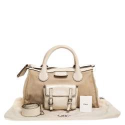 Pre Owned Chloe Light Cream Canvas and Leather Edith Satchel