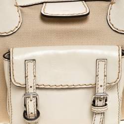 Pre Owned Chloe Light Cream Canvas and Leather Edith Satchel