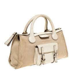 Pre Owned Chloe Light Cream Canvas and Leather Edith Satchel