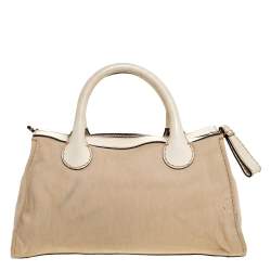 Pre Owned Chloe Light Cream Canvas and Leather Edith Satchel