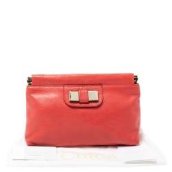 Chloe Coral Orange Leather Bow Clutch