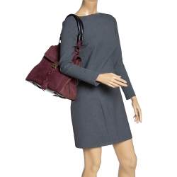 Pre Owned Chloe Burgundy/Black Nubuck and Leather Darla Satchel 